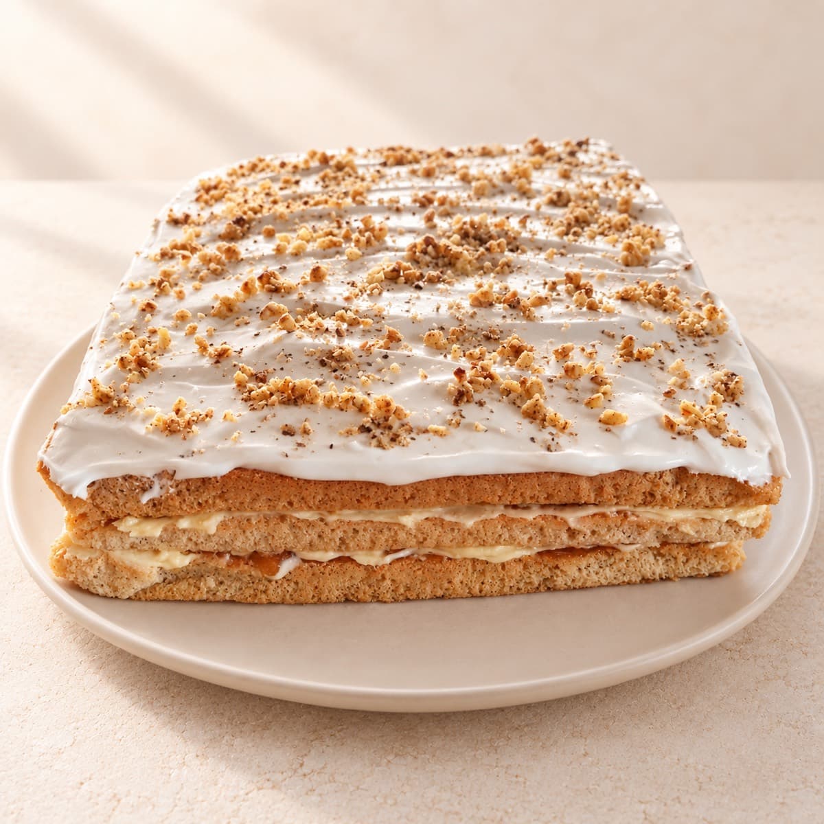 Tort în tavă cu cremă și nuci